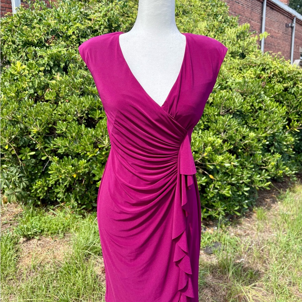 American Living Magenta Ruched Ruffle Wrap Dress | Size 2